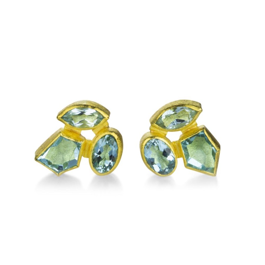 Earrings Petra Class | Triple Aquamarine Studs