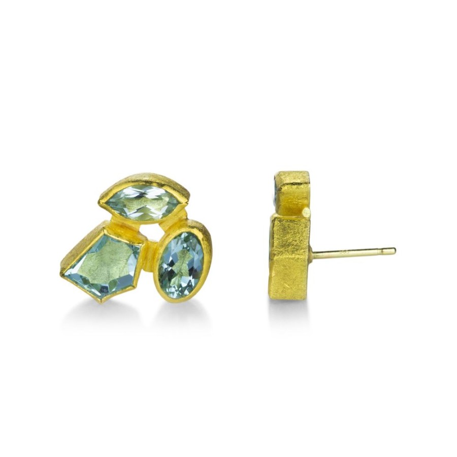 Earrings Petra Class | Triple Aquamarine Studs