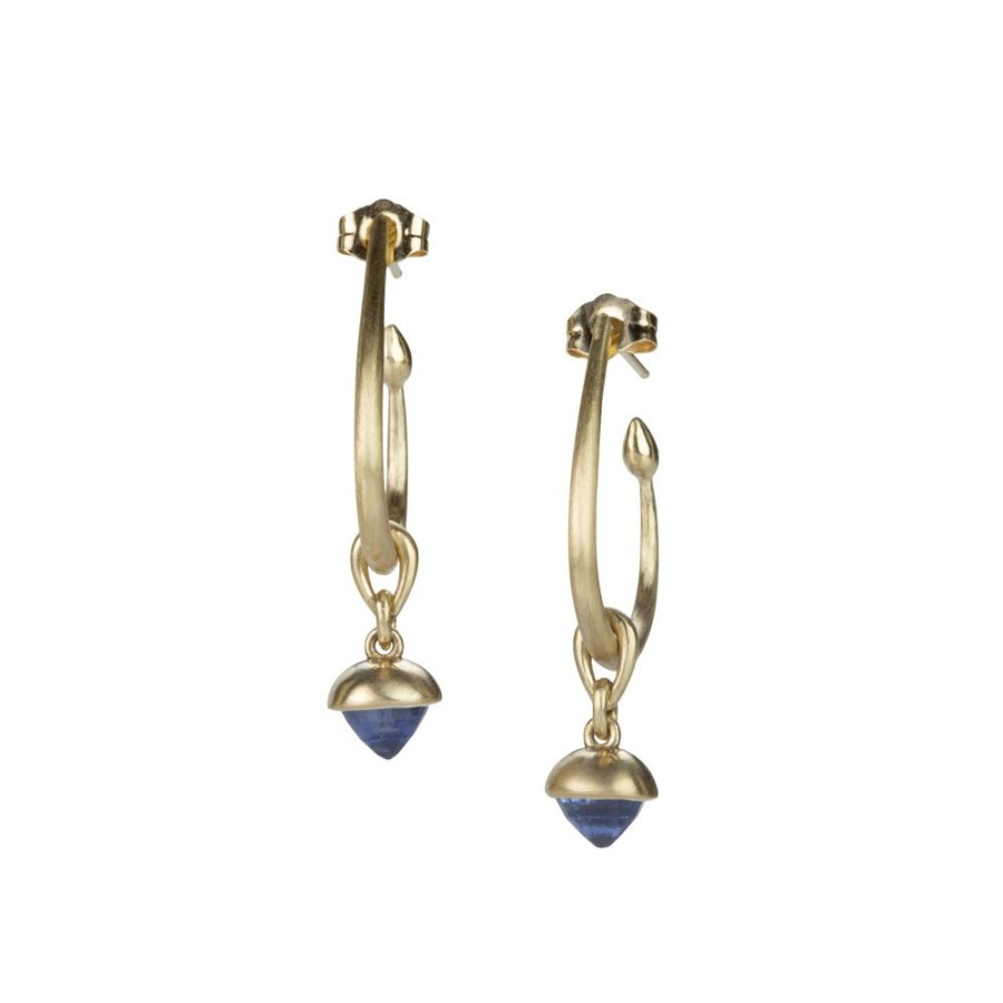 Earrings Nicole Landaw | Hoop Earrings With Blue Sapphire Acorn Drops