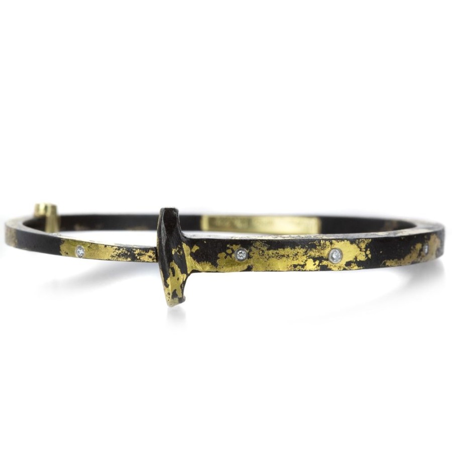 Bracelets Pat Flynn | Iron Nail Bracelet With 9 Diamonds And Gold Dust