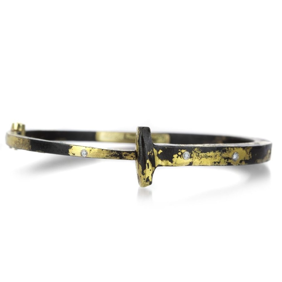 Bracelets Pat Flynn | Iron Nail Bracelet With 9 Diamonds And Gold Dust