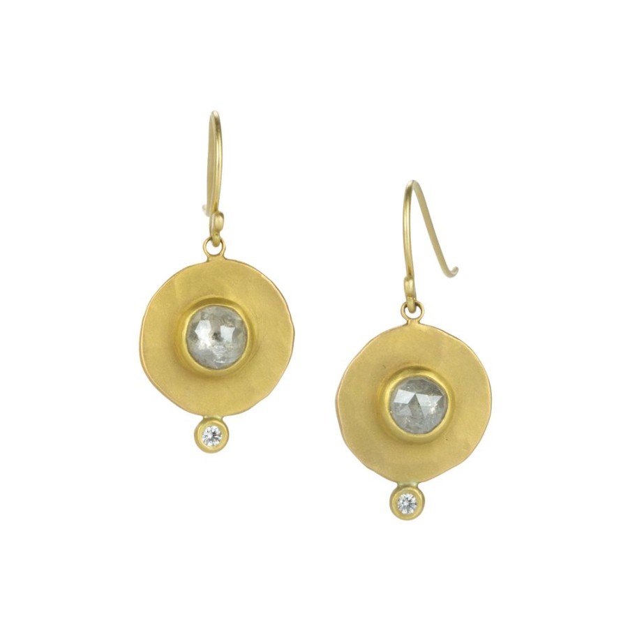 Earrings Ananda Khalsa | Hammered Disc Earrings With Gray Rose Cut Diamonds