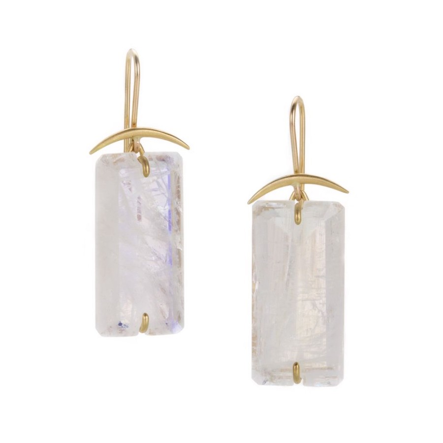 Earrings Gabriella Kiss | Large Rectangular Moonstone Earrings