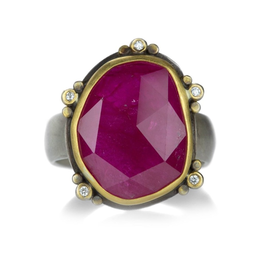 Rings Ananda Khalsa | Rose Cut Ruby Ring With 5 Diamonds