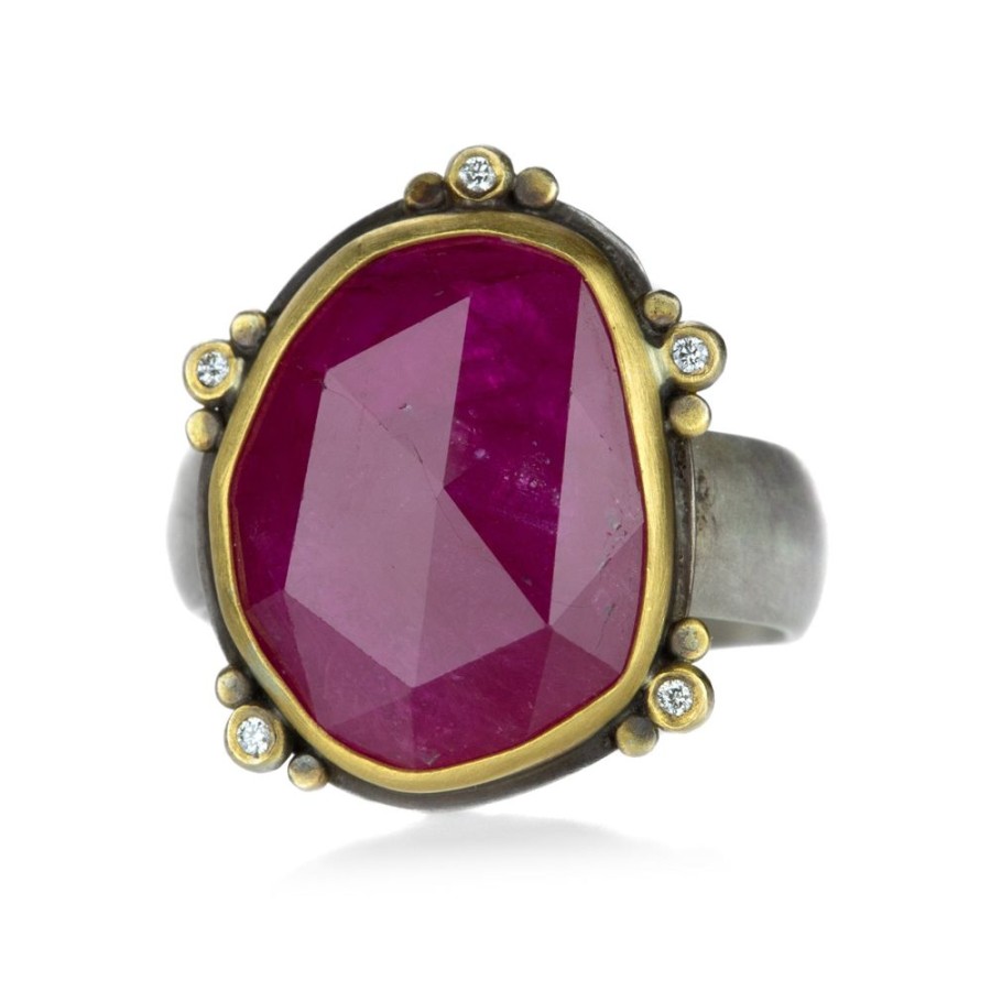 Rings Ananda Khalsa | Rose Cut Ruby Ring With 5 Diamonds