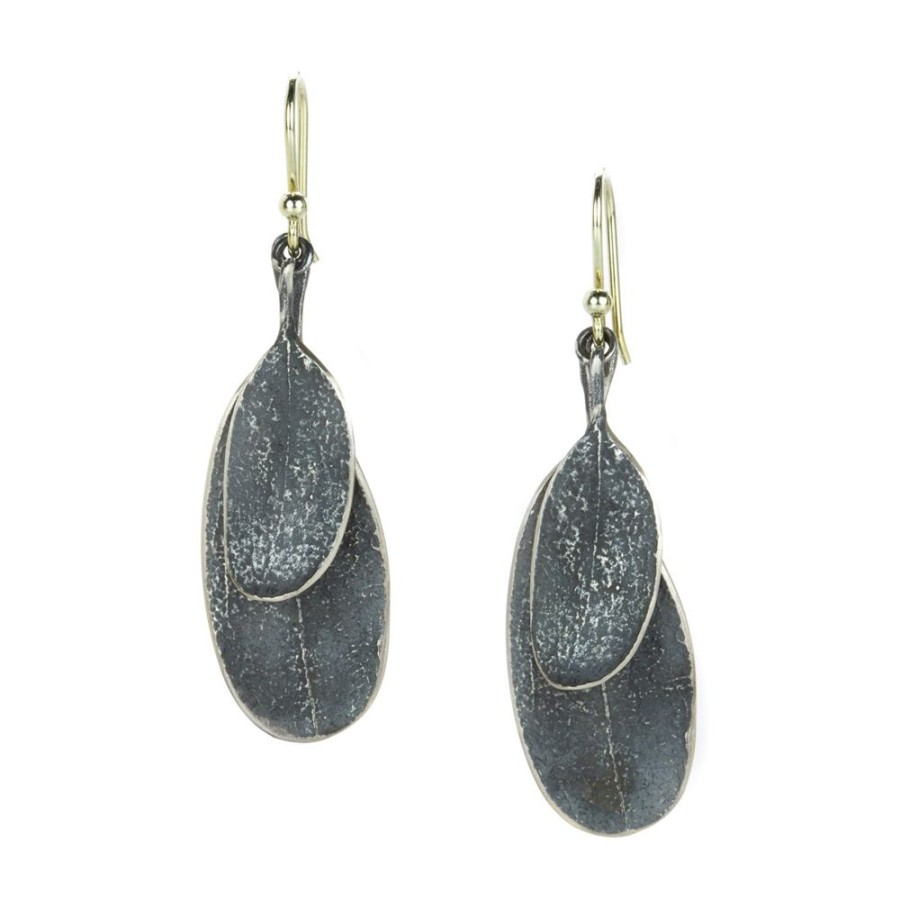 Earrings John Iversen | Oxidized Sterling Silver Double Leaf Earrings