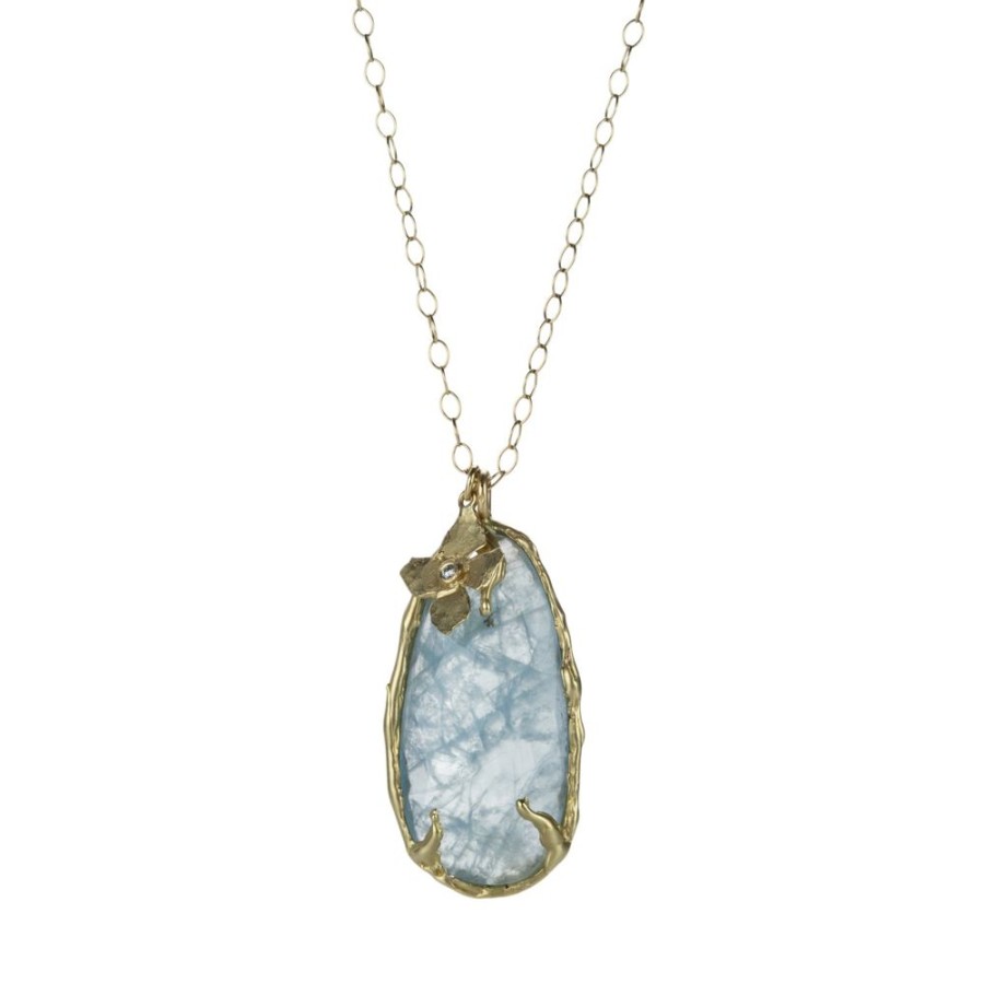 Necklaces Victoria Cunningham | Rose Cut Aquamarine And Flower Pendant Necklace