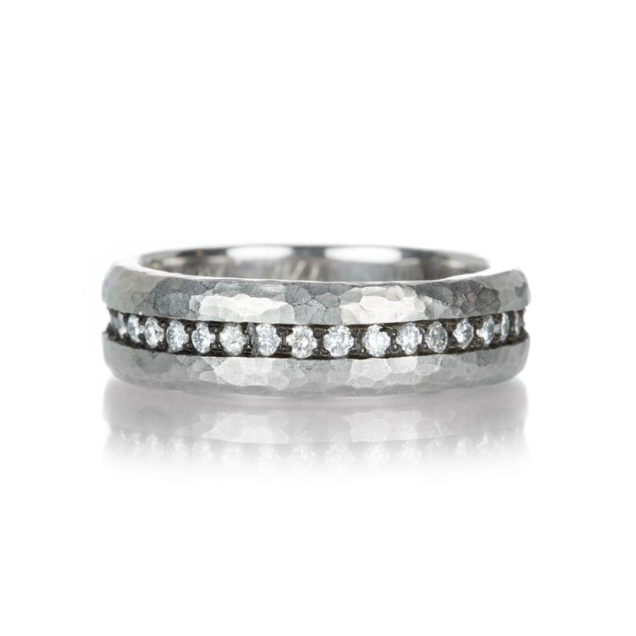 Rings Todd Pownell | Hammered Platinum Band With Bead Set Diamonds