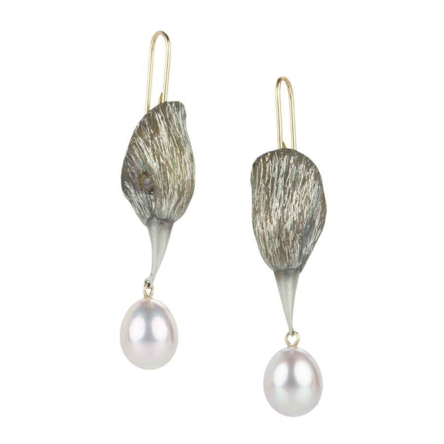 Earrings Gabriella Kiss | Silver Bird Head Earrings With Pearl Drops