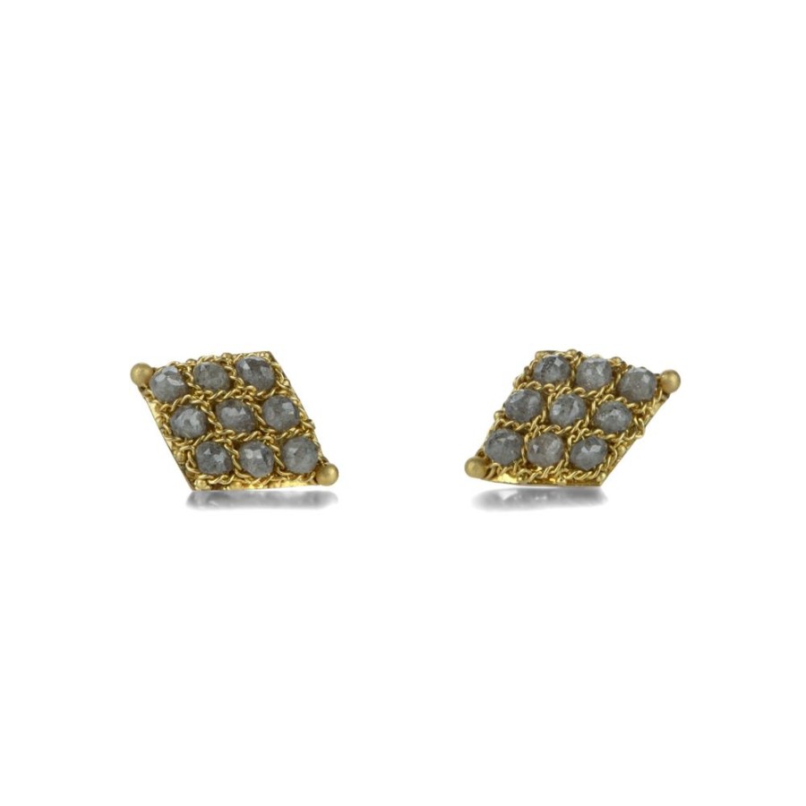 Earrings Amali | 18K Gray Diamond Textile Studs