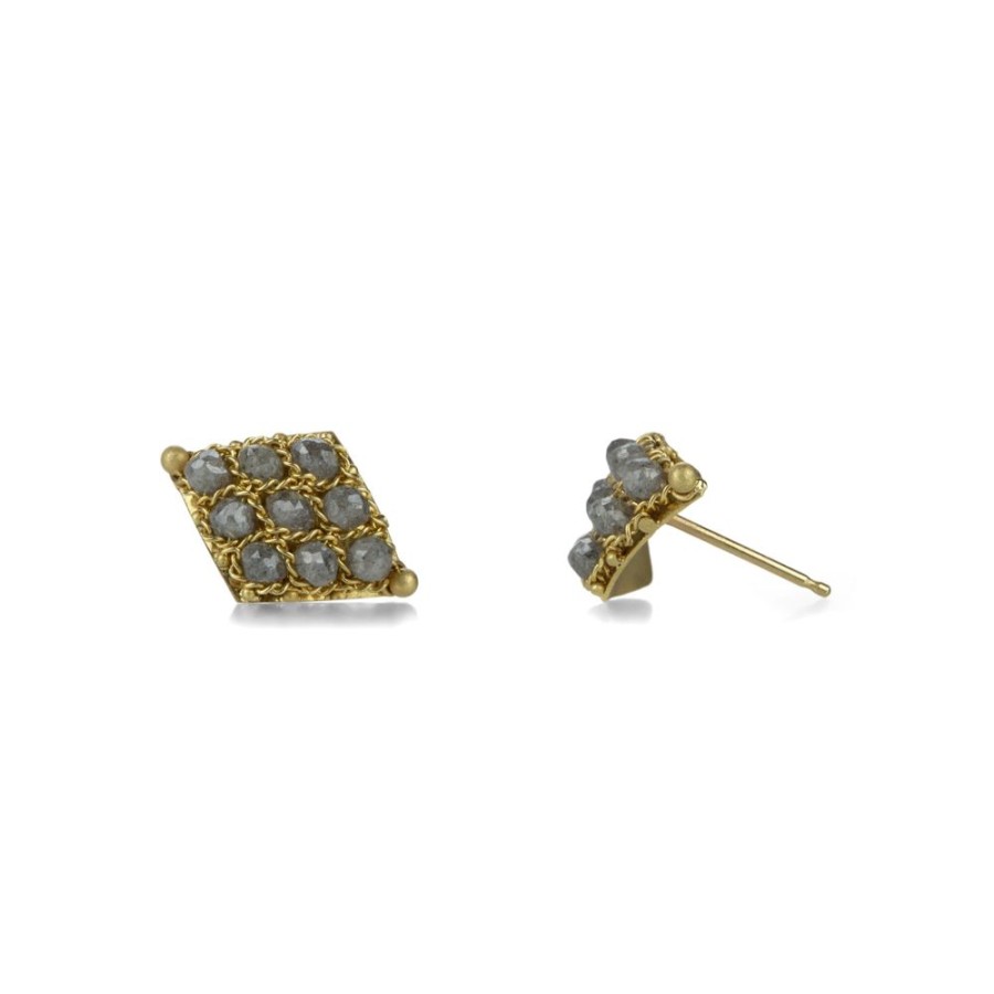 Earrings Amali | 18K Gray Diamond Textile Studs