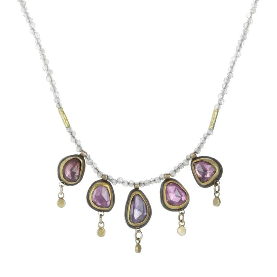 Necklaces Ananda Khalsa | Beaded Labradorite Necklace With Sapphires