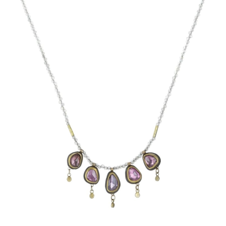 Necklaces Ananda Khalsa | Beaded Labradorite Necklace With Sapphires