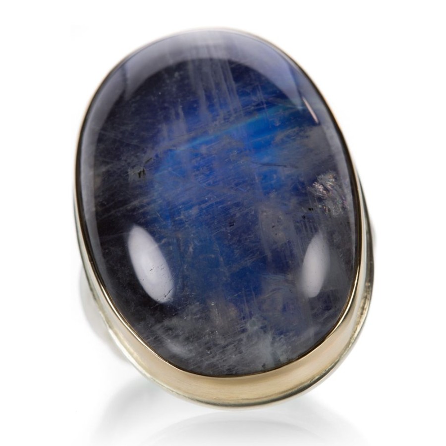 Rings Jamie Joseph | Large Smooth Blue Rainbow Moonstone Ring