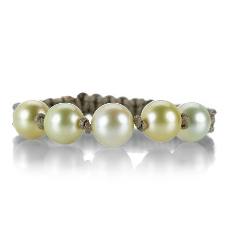 Bracelets Gellner | Brown Macrame Bracelet With 5 South Sea Pearls