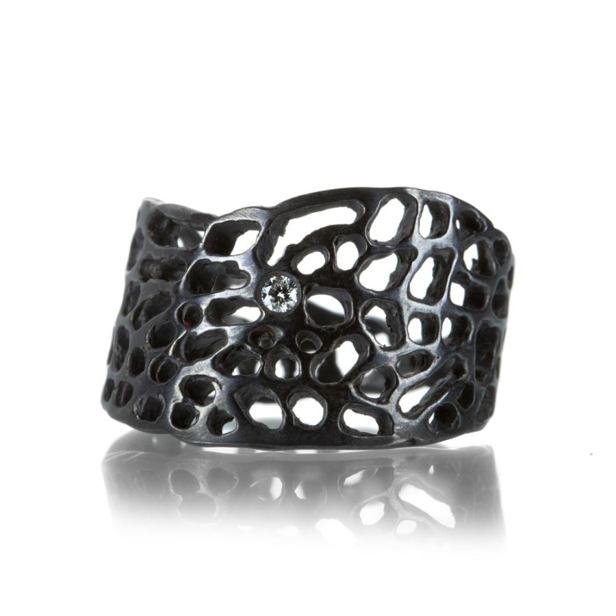 Rings Annette Ferdinandsen | Oxidized Sea Fan Ring With Diamond