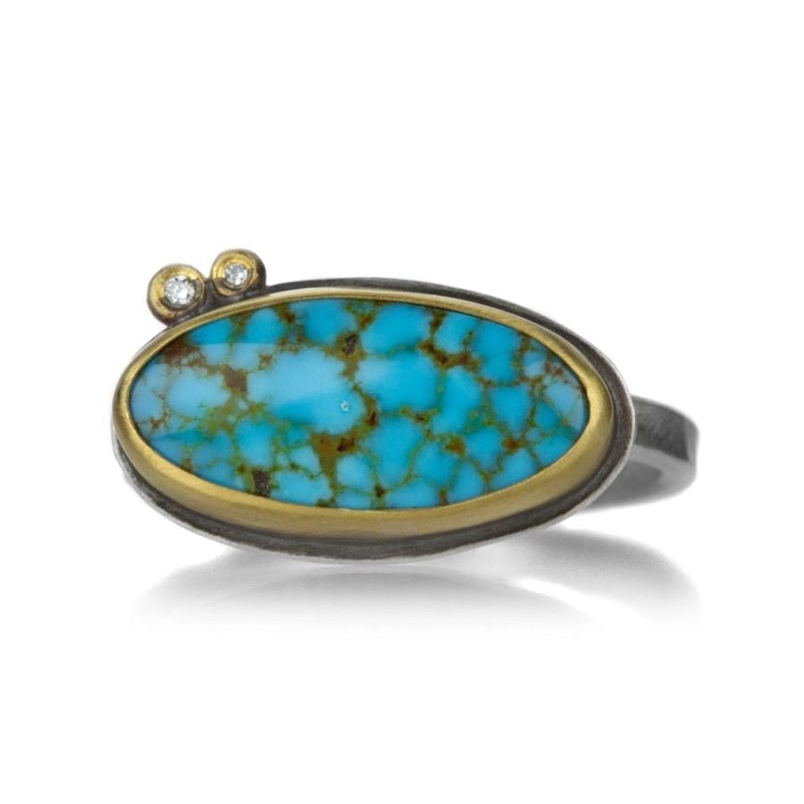 Rings Ananda Khalsa | Oval Kingman Turquoise Ring With Diamonds