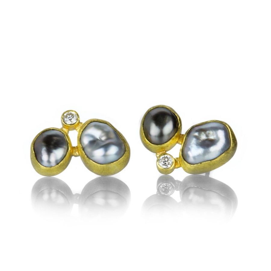 Earrings Petra Class | Diamond And Keshi Pearl Studs