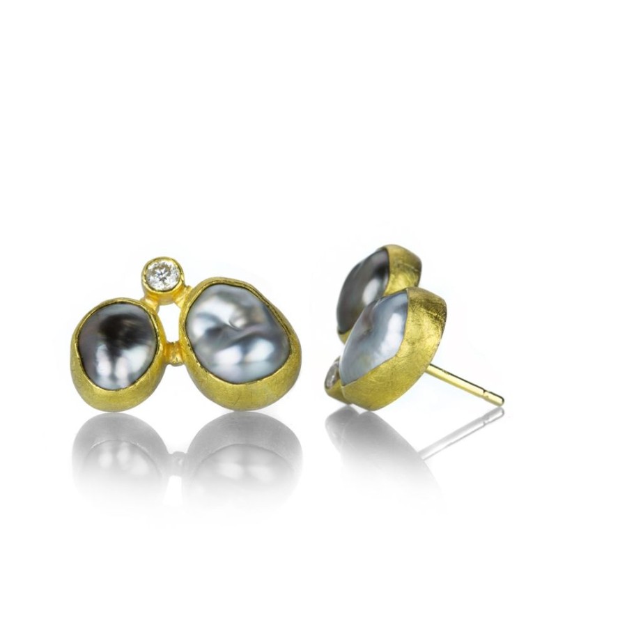 Earrings Petra Class | Diamond And Keshi Pearl Studs