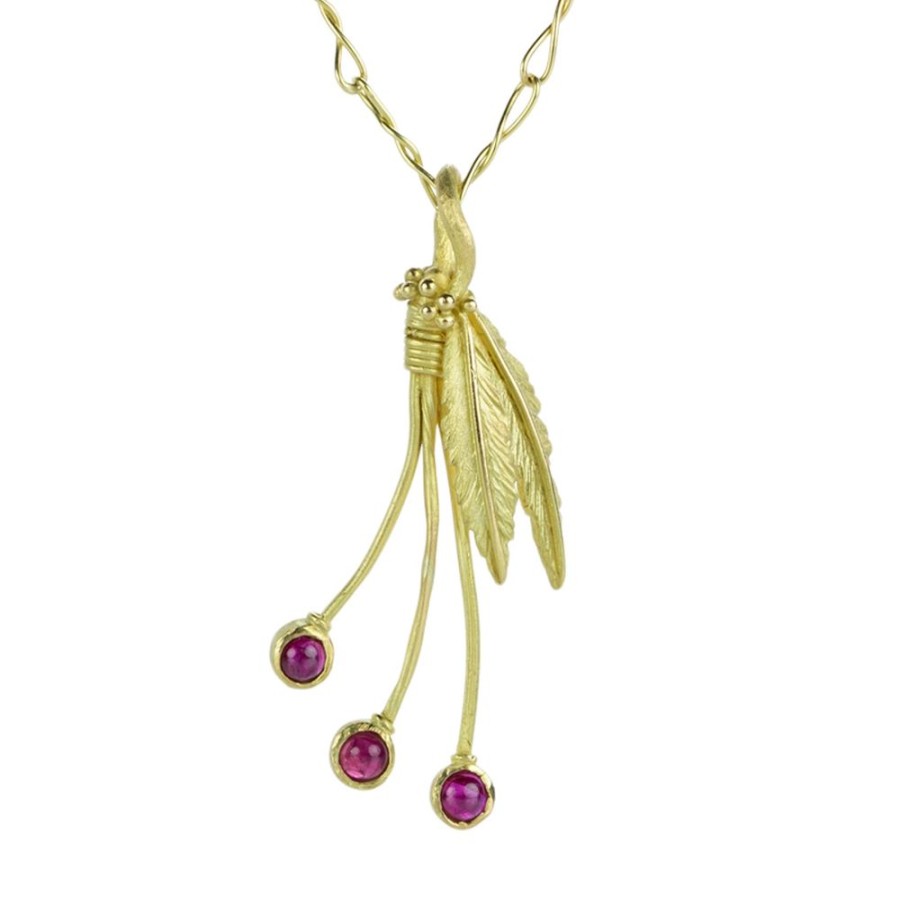 Necklaces Lene Vibe | Triple Ruby Feather Pendant (Pendant Only)