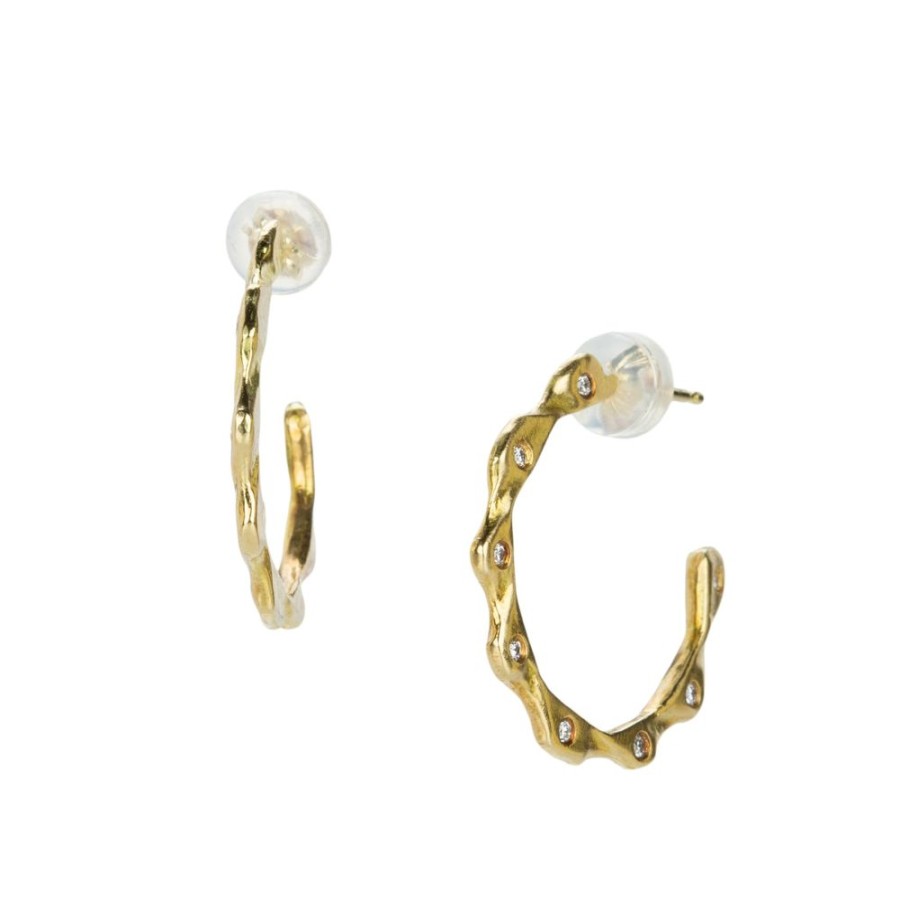 Earrings Page Sargisson | Medium Wavy Hoops With Diamonds