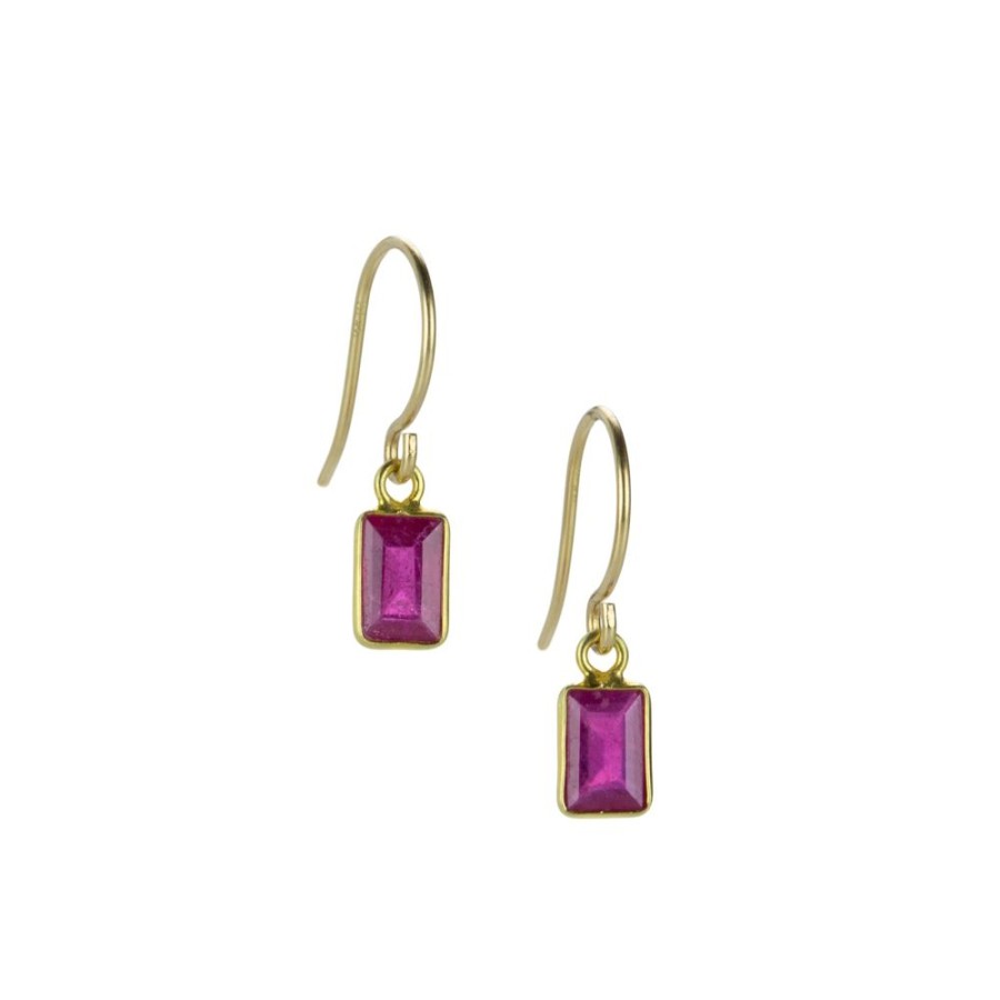 Earrings Margaret Solow | 14K Emerald Cut Ruby Drop Earrings