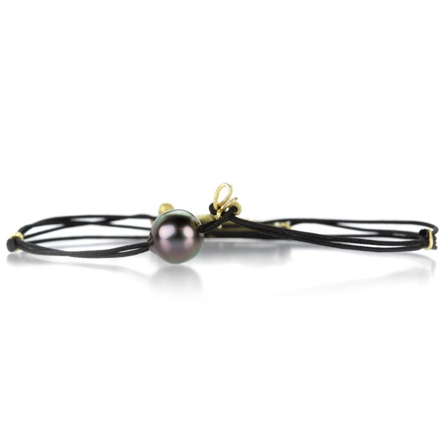 Bracelets Lene Vibe | Black Cord Bracelet With 18K Yellow Gold Feather