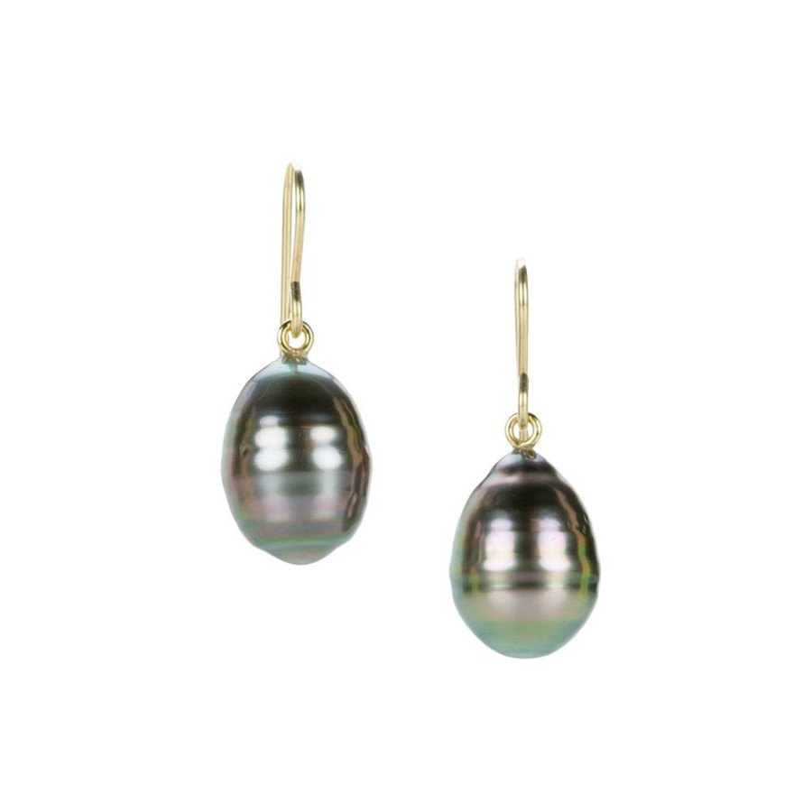 Earrings Maria Beaulieu | 18K Dark Gray Baroque Tahitian Pearl Drop Earrings