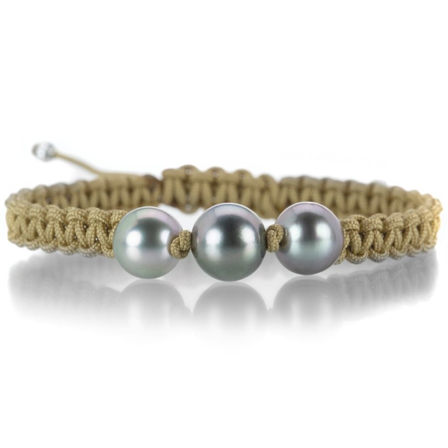 Bracelets Gellner | Beige Macrame Bracelet With 3 Tahitian Pearls