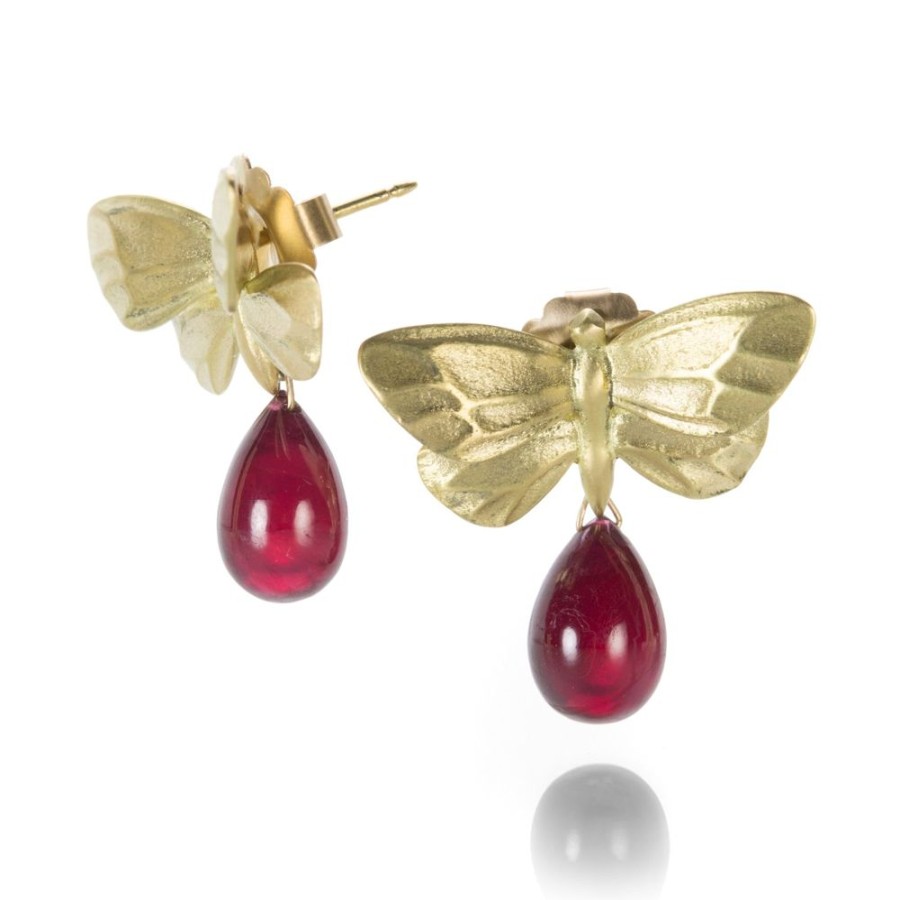 Earrings Gabriella Kiss | Large Butterfly Earrings With Ruby Drops