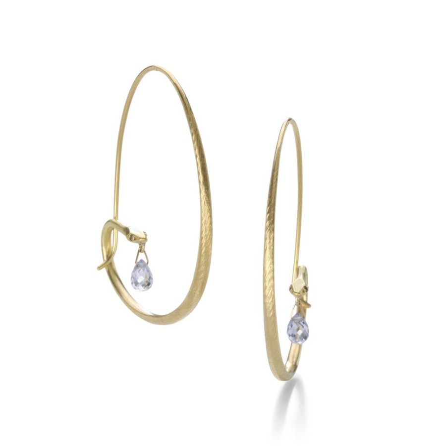 Earrings Gabriella Kiss | 18K Small Snake Hoops With Blue Sapphire Drops