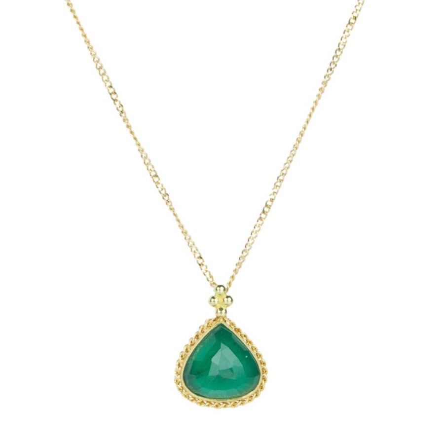 Necklaces Amali | 18K Pear Shaped Emerald Pendant Necklace