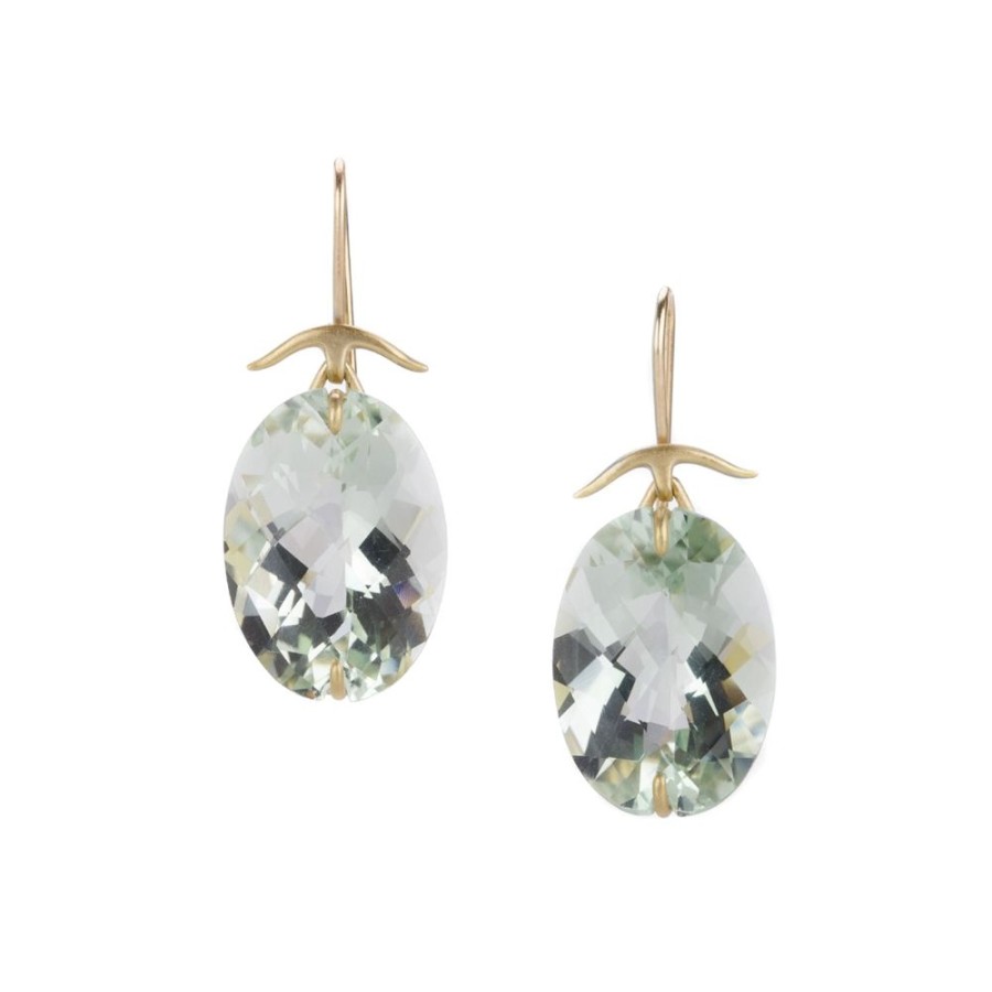 Earrings Gabriella Kiss | Faceted Oval Green Amethyst Earrings