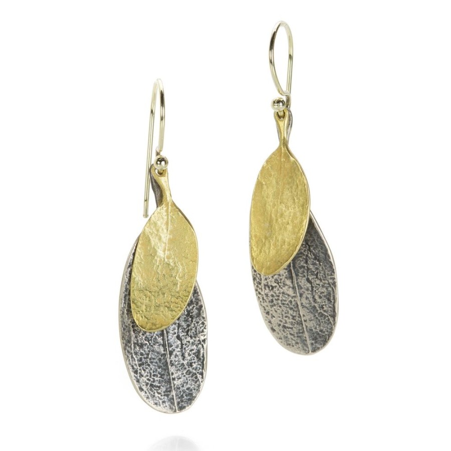 Earrings John Iversen | Gold And Oxidized Sterling Double Leaf Earrings