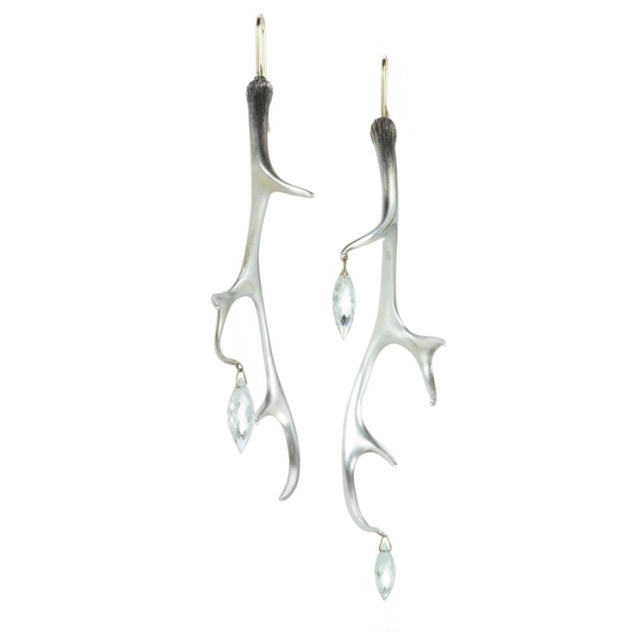 Earrings Gabriella Kiss | Large Silver Antler Earrings With Green Amethyst