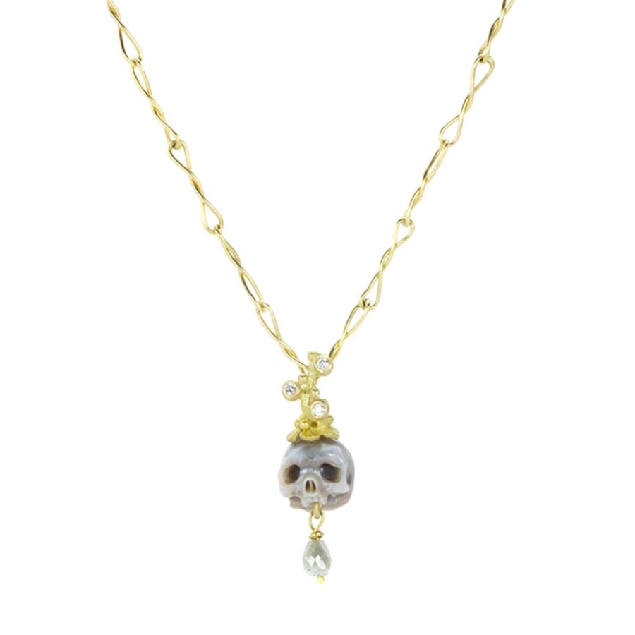 Necklaces Lene Vibe | Carved Skull Pearl Pendant (Pendant Only)