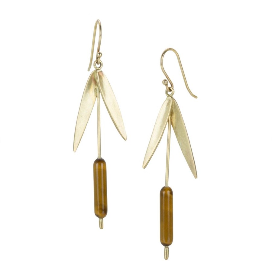 Earrings Annette Ferdinandsen | 14K Yellow Gold Tiger'S Eye Cattail Earrings