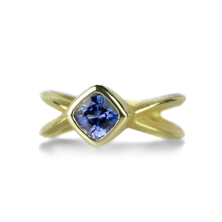 Rings Barbara Heinrich | Cushion Cut Blue Sapphire Criss Cross Ring