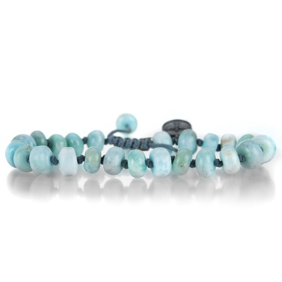 Bracelets Joseph Brooks | 8Mm Smooth Larimar Rondelle Macrame Bracelet