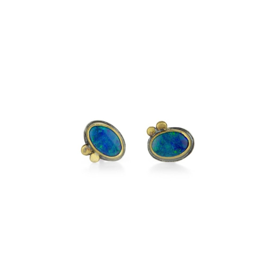 Earrings Ananda Khalsa | Australian Opal Bezel Set Stud Earrings