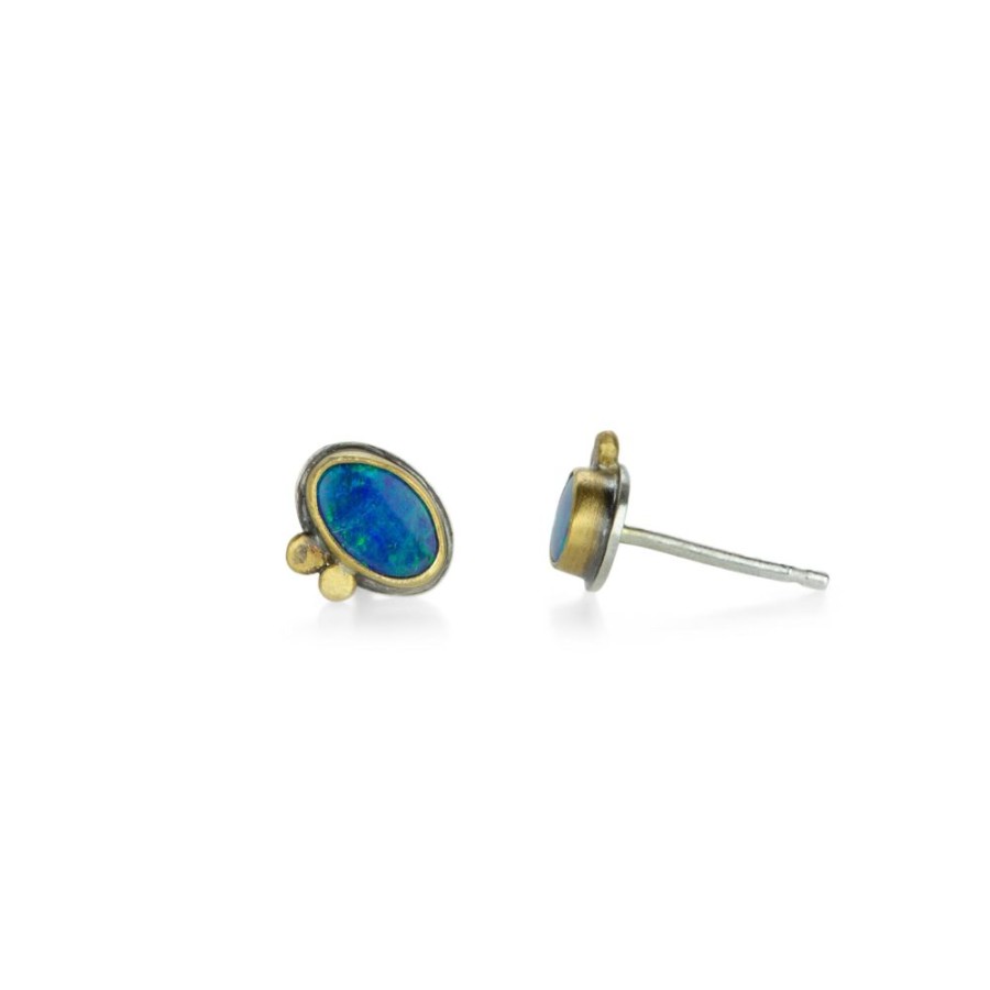 Earrings Ananda Khalsa | Australian Opal Bezel Set Stud Earrings