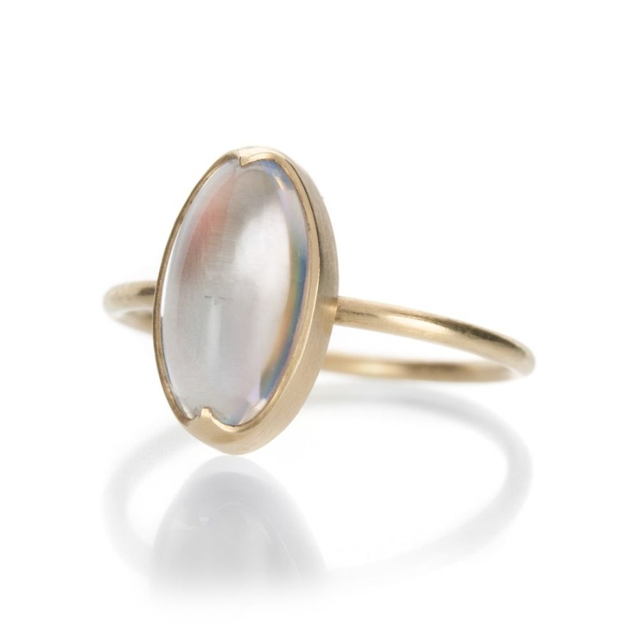 Rings Gabriella Kiss | Elongated Oval Rainbow Moonstone Ring