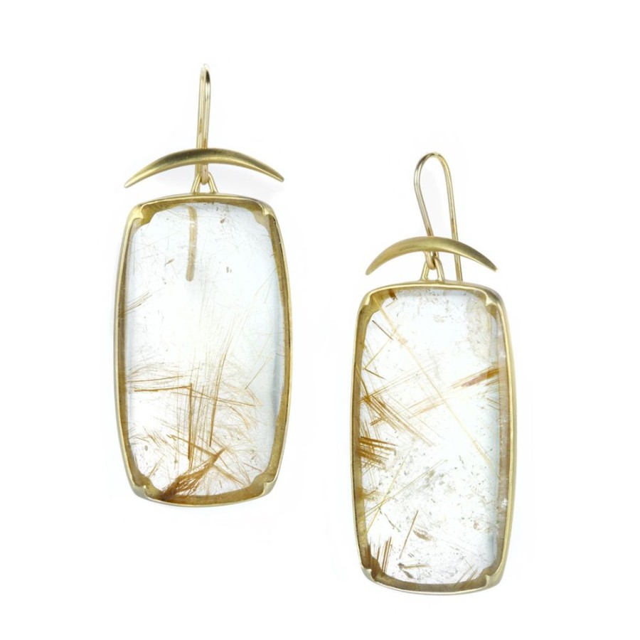 Earrings Gabriella Kiss | Rectangular Rutilated Quartz Lens Earrings