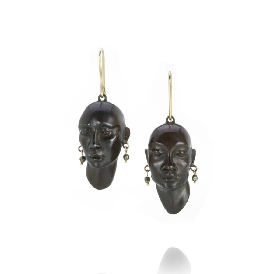 Earrings Gabriella Kiss | Bronze Head Earrings With Pyrite Earrings