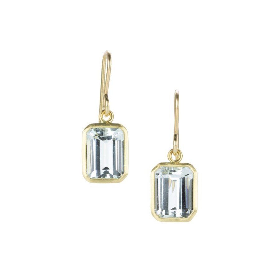 Earrings Maria Beaulieu | 18K Emerald Cut Aquamarine Drop Earrings