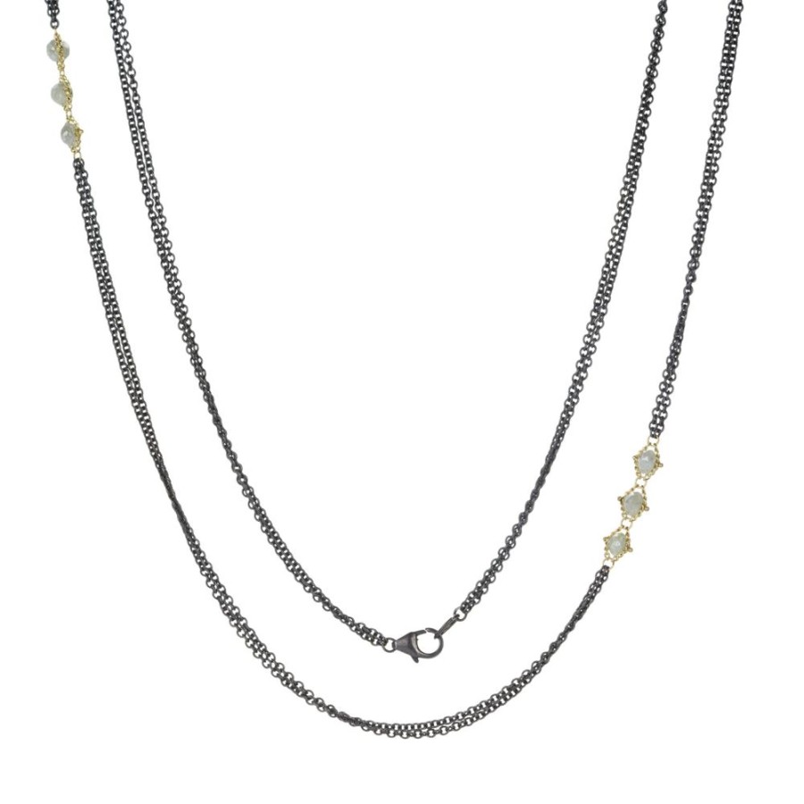 Necklaces Amali | Silver Diamond Triple Textile Station Necklace