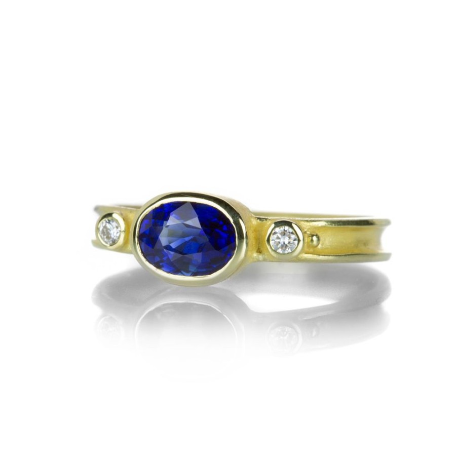 Rings Barbara Heinrich | Oval Blue Sapphire Ring With Side Diamonds