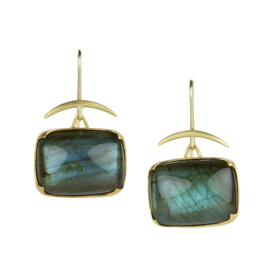 Earrings Gabriella Kiss | 18K Rectangular Labradorite Drop Earrings