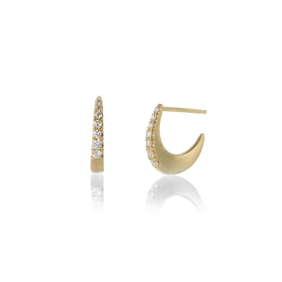 Earrings Nicole Landaw | Small 14K Pave Diamond Curl Earrings