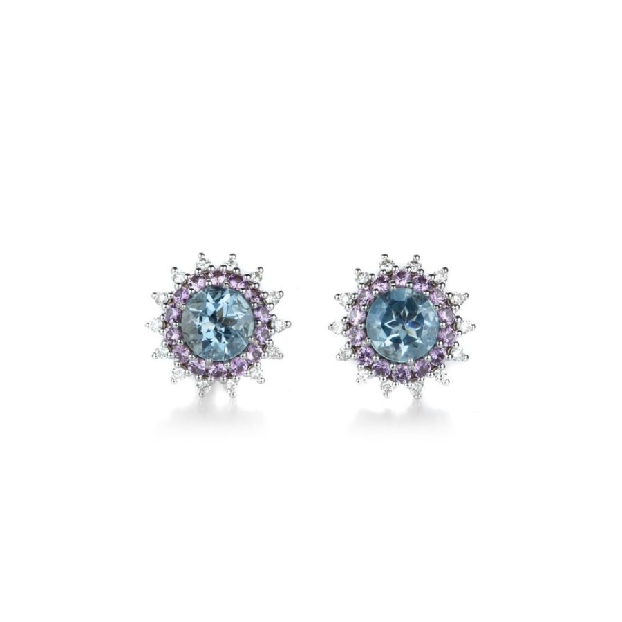 Earrings Paul Morelli | Aquamarine And Purple Sapphire Studs